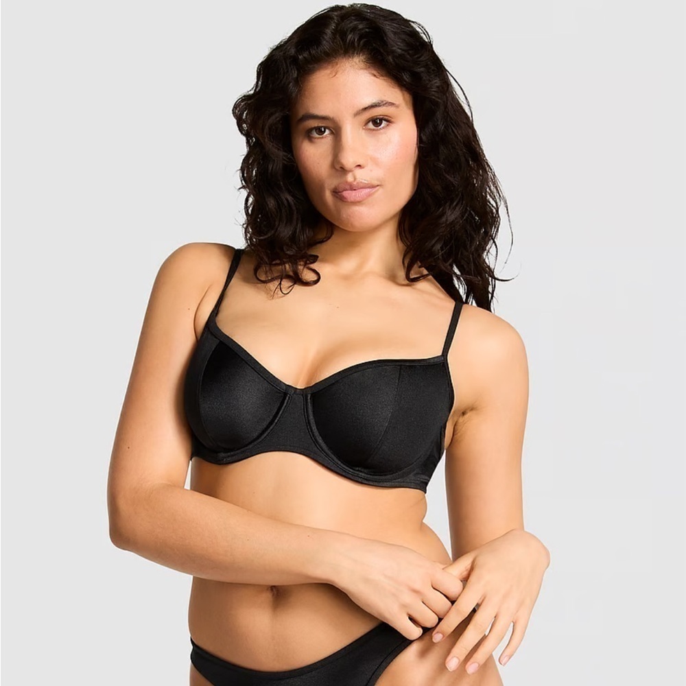 VS Pink Swim Top Black Shine Buttercup Bikini Top Large‎ underwire supportive